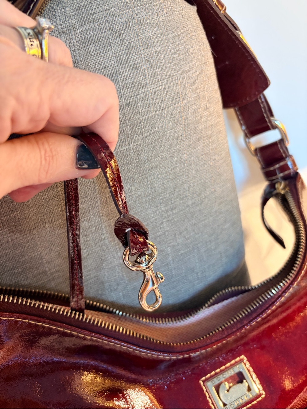 Dooney & Bourke Glossy Burgundy Patent Leather Shoulder Bag - Picture 7 of 16
